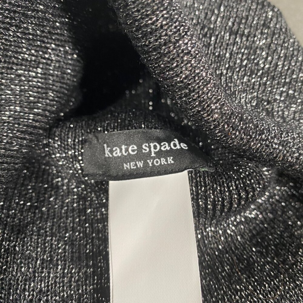 Kate Spade 2024 silver metallic knit beanie hat OS elegant winter classic glam - Picture 3 of 7